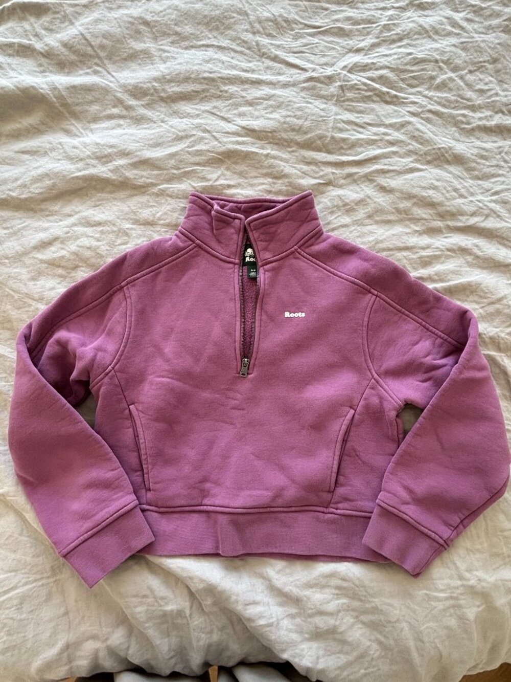 Roots cropped three-quarter zip, Small, pink/purple